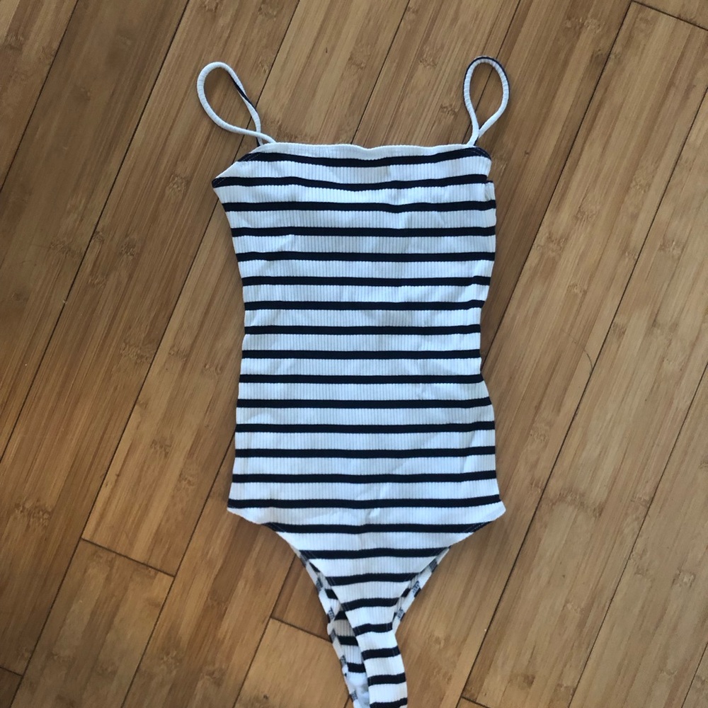 Reformation navy and White Striped Bodysuit